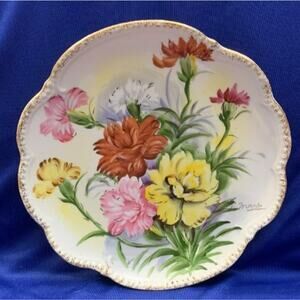 Vintage Floral Design Hand Painted Plate by J Mace